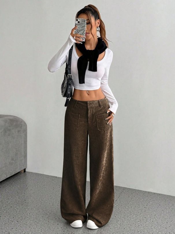 Velvet-Touch Corduroy Pants – Fluid Drape & Architectural Silhouette_ecoleips.com
