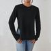 Voya New Women's Loose Casual Round Neck Slit Long Sleeved T-shirt Versatile Top_ecoleips.com