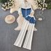 Women's Clothing Short-Sleeved Spliced Denim T-Shirt High Waist Casual Straight Pants Set High Waist Two-Piece Suit Design_ecoleips.com