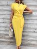 Women's Clothing Elegant Striped Long Dress For Women Round Neck Short Sleeved With Waist Tie Sophisticated High-End Summer Dress_ecoleips.com
