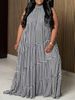 Plus-size Casual Dress For Women, A-line Dress With Wide Skirt And Halter Neck Tie - With Pockets_ecoleips.com