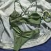 Olive Green Front Knot Triangle Bikini Set Adjustable Cross Back Straps Ruched High Cut Cheeky Bottom Two Piece Women Beach Swimsuit_ecoleips.com