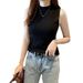 White Women's Tank Top With A Half-high Collar, Versatile For Summer, Tight-fitting Sleeveless Knitted Top, Can Be Worn_ecoleips.com