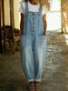 Retro Women's Distressed Loose Fitting Casual Denim Jumpsuit Adjustable Buckle Waist_ecoleips.com