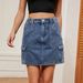 Verve Women's New Washed Elastic Waist Cargo Pocket Denim Short Skirt Trendy_ecoleips.com
