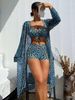 Women's Conservative Three Piece Bikini Swimsuit European Style Printed Cover Up Wire Free Polyester Swim Set_ecoleips.com
