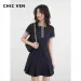 CHIC VEN Women Dresses A Line Loose Casual Contrast Polo Short Sleeved Girl Dress Pleats Female Sports Coat Spring Summer 2025_ecoleips.com