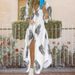 Women's Elegant Printed Long Dress Single-Breasted Slit Shirt Style Spring Fashion_ecoleips.com