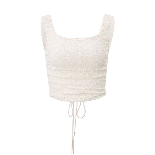 European American Style Women's Clothing 2025 Autumn New Collection: Sexy Ruched Strap Top And French-style Elegant Lace_ecoleips.com