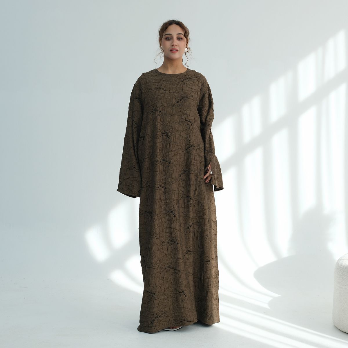 Voya Muslim Women's Plus Size Quality Dress With Printed Texture Cardigan Can Be Worn Double-sided For Daily Wear_ecoleips.com