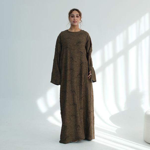 Voya Muslim Women's Plus Size Quality Dress With Printed Texture Cardigan Can Be Worn Double-sided For Daily Wear_ecoleips.com