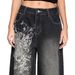 European And American Street Fashion Retro Dark Print Color-blocking Low-waist Loose Straight Washed Distressed Casual_ecoleips.com