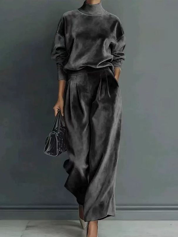 Autumn/Winter Women's High-End Knitted Two-Piece Set Long Sleeved Top with Wide Leg Pants Fashionable European And American Style_ecoleips.com