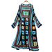 Ethnic Bohemian Crochet Lace-Up Longline Cardigan For Women - Vintage Colorblock Knit Coat With V-Neck & Button Detail_ecoleips.com