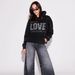 Women's Black Retro Love Rhinestone Hoodie Fashionable Loose Fitting Y2K Style_ecoleips.com