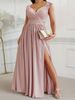 Plus-size Elegant Dress, Fashionable And Elegant V-neck Ball Gown For Women, Sleeveless Lace Wedding Party Dress, Suitable For Wedding Guests, Casual Vacation._ecoleips.com