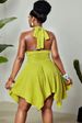 Curvy Jacquard Knit Halter Mini Dress, Metal Buckle Back Bow Ruched Waist Irregular Open Back For Beach Festival Party_ecoleips.com