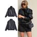 "Women's Faux Leather Jacket With Lychee Pattern – Trendy Biker Style Coat For Autumn & Winter"_ecoleips.com