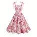 Women's High-Waisted Floral Print Dress European American Style Tie Neck Suspender Elegant Waist Cinching Cross-Border Fashion_ecoleips.com
