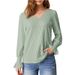 Women's V-Neck Long Sleeve Ruffle Detail T-Shirt - Soft Stretch Polyester Blend Casual Top For Work & Daily Wear_ecoleips.com