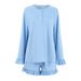 Blue Ruffled Milk Silk Long Sleeve Shorts Pajama Set European And American Cross-Border Autumn New Homewear_ecoleips.com