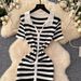 YuooMuoo Chic Fashion Sexy Wrap Hips Knitted Maxi Dress 2026 Summer Women Single-breasted Stripes Sweater Dress Streetwear Robes_ecoleips.com