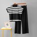 Women's Clothing Simple Fashion Suit Striped Zipper Knitted Top Fashion Slim Wide Leg Pants Two Piece Suit For Women_ecoleips.com