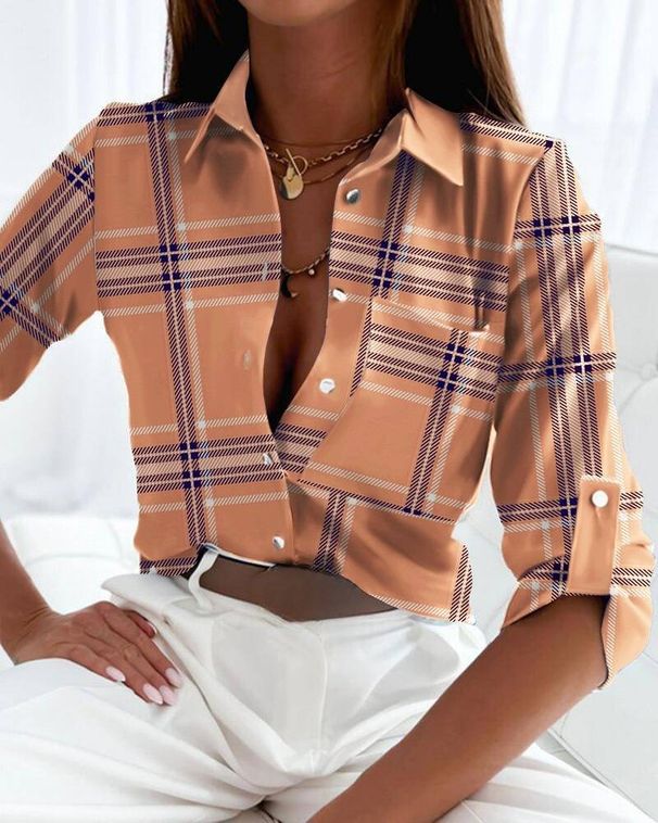 Women’s Printed Long Sleeve Shirt – V-Neck Blouse (10 Unique Designs) | S-3XL | Office & Casual_ecoleips.com