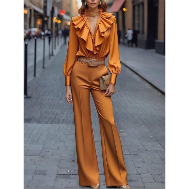 Women's Clothing Elegant Commuter Women's Suit V Neck Long Sleeve Slim Fit Fashion Trouser Set European American Style_ecoleips.com