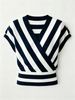 Loose V Neck Knit Blouse, Skin-friendly Stripe Short Sleeve_ecoleips.com