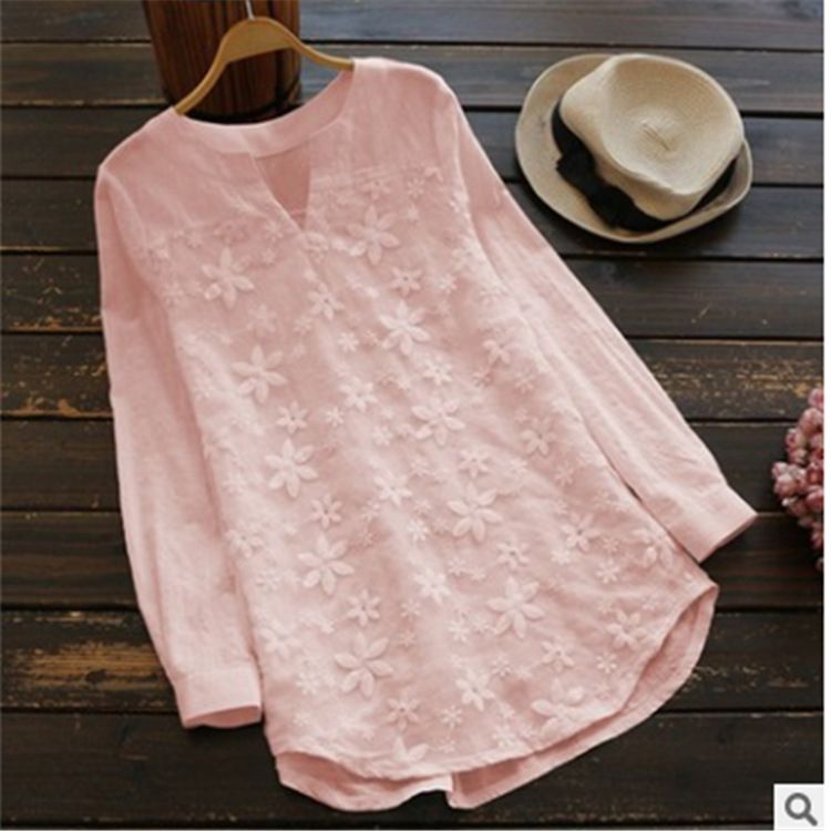 2025 Lace Embroidered Long Sleeve Shirt Loose Women's Top T-Shirt_ecoleips.com