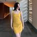 Square-neck Ruched Waist-cinching Strap Sexy Bodycon Dress, Women's Autumn 2025 New French Sleeveless Dress_ecoleips.com