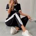 Women's Casual Letter Print T-Shirt And Pants Set Summer Lounge Wear 3/4 Sleeve Side Pockets_ecoleips.com