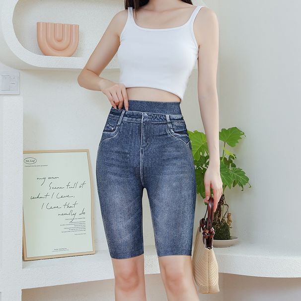 Women's Stretchy Denim-Look Bermuda Shorts - High Waist Slimming Casual Capri Pants With Distressed Detail (Multiple Colors)_ecoleips.com