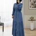 Women's Clothing Shirt Button Down Front Denim Shirt Dress With Button Front & Tiered Skirt – Modest Long Sleeve Dress With Belt (S-XL, Blue)_ecoleips.com