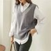 Women's V-Neck Knit Sweater Vest Pure Color Pullover Top - Klein Blue/Black/White/Coffee/Grey, Oversized Casual Cardigan For Autumn Winter_ecoleips.com