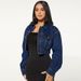 Women's Cropped Denim Jacket - Elastic Waist Long Sleeve Jean Coat, Casual Chic Trucker Jacket For Daily/Party_ecoleips.com