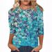 Women's Clothing Tops Three Quarter Sleeves Summer Ethnic Floral Slim Tops Round Neck Slim Print T Shirt_ecoleips.com