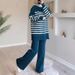 Women's Muslim Color-Block Knit Top And Solid Color Loose Pants Set_ecoleips.com