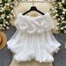 Women's Korean Style Off-Shoulder Ruffled Lantern Sleeve Blouse Pink Top Chic Fashionable Versatile New Spring Style_ecoleips.com