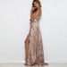 Hot Sale European And American Women's Deep V Sexy Suspender Slit Dress Evening Dress_ecoleips.com