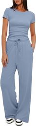 Women's Two Piece Set Short Sleeved Ruffled Top Casual Sweatpants Versatile Relaxed Style_ecoleips.com