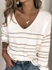 "Oversized Drop Shoulder Sweater – Women's V-Neck Contrast Trim Knit Pullover (Apricot, S-XL, Relaxed Fit, European Minimalist Style)"_ecoleips.com