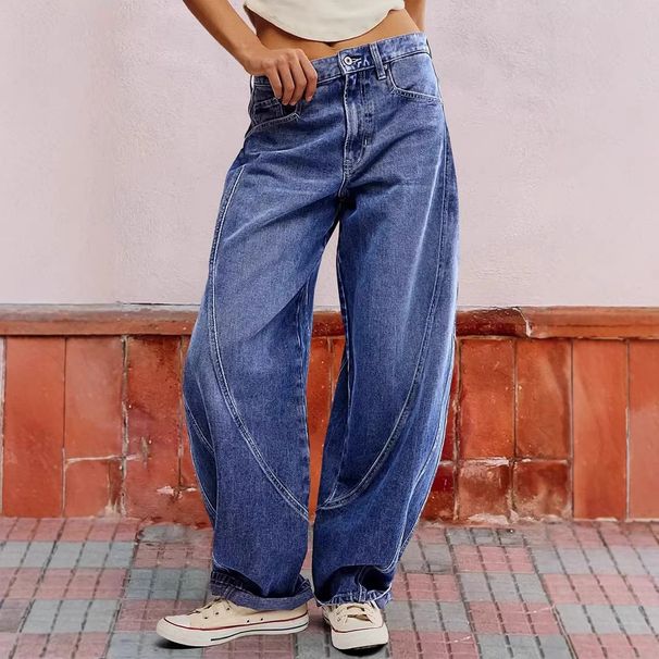 Women's Straight Leg Jeans European American Style Topstitching Street Style Loose Wide Leg Trousers For Women_ecoleips.com