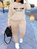 Women's Autumn And Winter Hip-hop Casual Street Eyelash Eye Pattern Printed Round Neck Sports Shirt+sports Pants Set-536_ecoleips.com