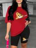 Summer Women's Casual And Fashionable Teddy Bear Cartoon Printed Loose T-shirt Shorts Two-piece Set Sportswear Suitable For Daily Wear-131_ecoleips.com