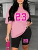 Summer Women's Casual Fashion Number 23 Print Loose T-shirt+shorts Two-piece Sportswear Suitable For Daily Wear-69_ecoleips.com