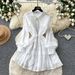 French Retro Notched Lapel Tie-Waist Lace Trim Dress For Women, Mint Green A-Line Office Casual Dress_ecoleips.com