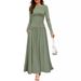 Women's Round-Neck Pleated Pocket Fitted Long-Sleeved Knitted Dress_ecoleips.com