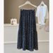 Black Floral Print Midi Skirt for Women Korean Style High Waisted Slimming A-Line Hip Covering Elegant Versatile Summer 2026_ecoleips.com